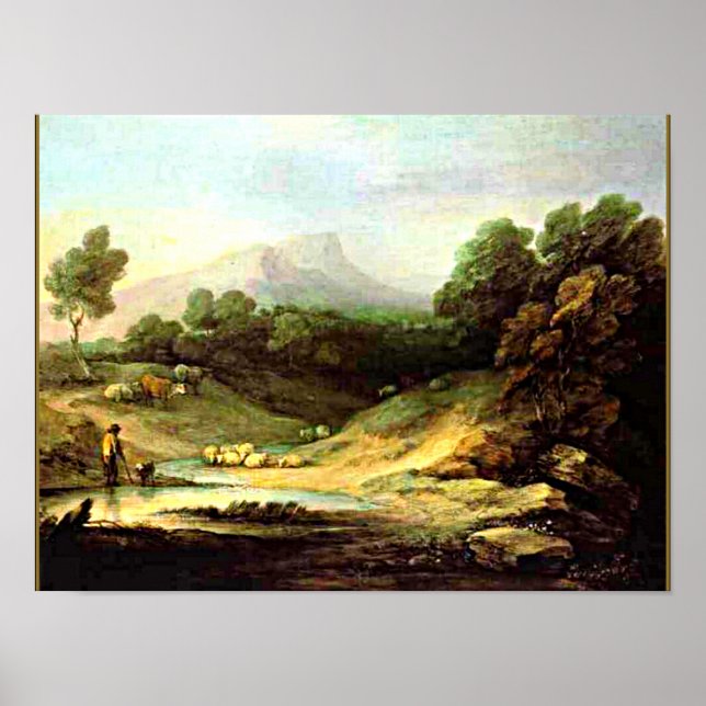 Poster Gainsborough - Paisagem de montanha com Shepherd (Frente)
