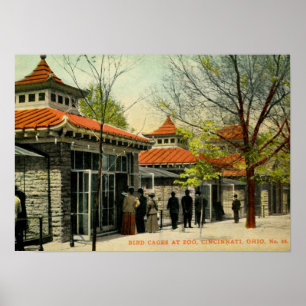 Pôster Gaiolas de pássaro no jardim zoológico, vintage 