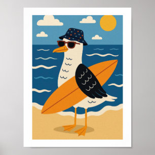 Poster Gaivota Legal de Surfe Férias de Praia Retrô