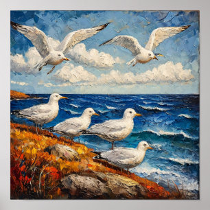 Poster Gaivota Oceano Paisagem Marítima Cena da Natureza 