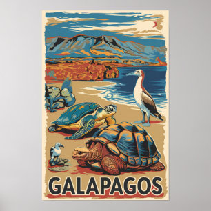 Poster Galápagos Animais de Viagem de Arte