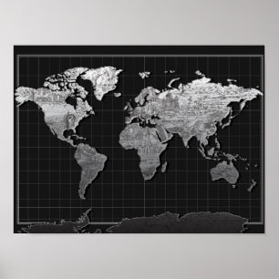 Pôster galáxia 4 preto e branco do mapa do mundo