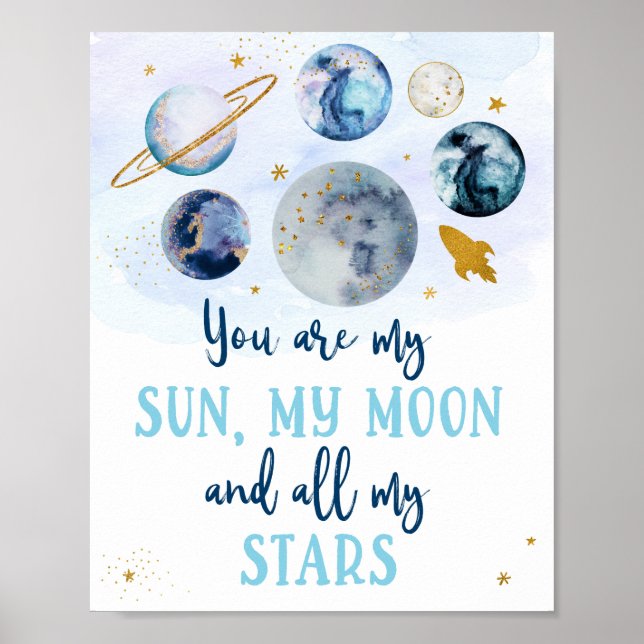 Poster Galáxia Azul Dourado Você É Minha Lua Solar Estrel (Frente)