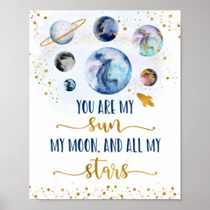 Poster Galáxia Azul Dourado Você É Minha Lua Solar Stars