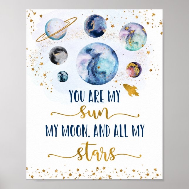 Poster Galáxia Azul Dourado Você É Minha Lua Solar Stars (Frente)