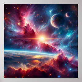 Poster Galáxia Celestial: Nebulosas Vibrantes e Mundos Di