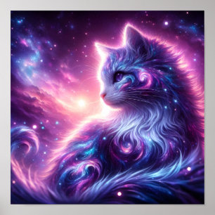 Poster Galáxia Cósmica Felina Mística Celestial