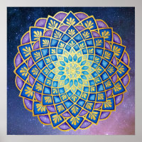 Galáxia da Flor Ouro Roxa Azul Mandala
