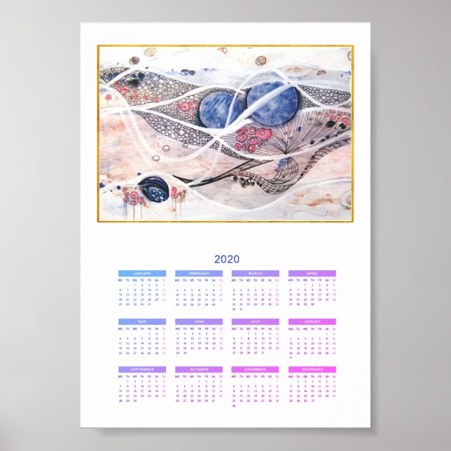 Poster Galáxia de Cheio Moderno do Calendário 2020 (Frente)