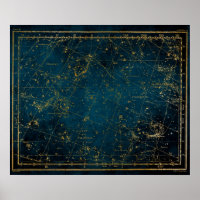 Galáxia de ouro azul da constelação de mapa celest