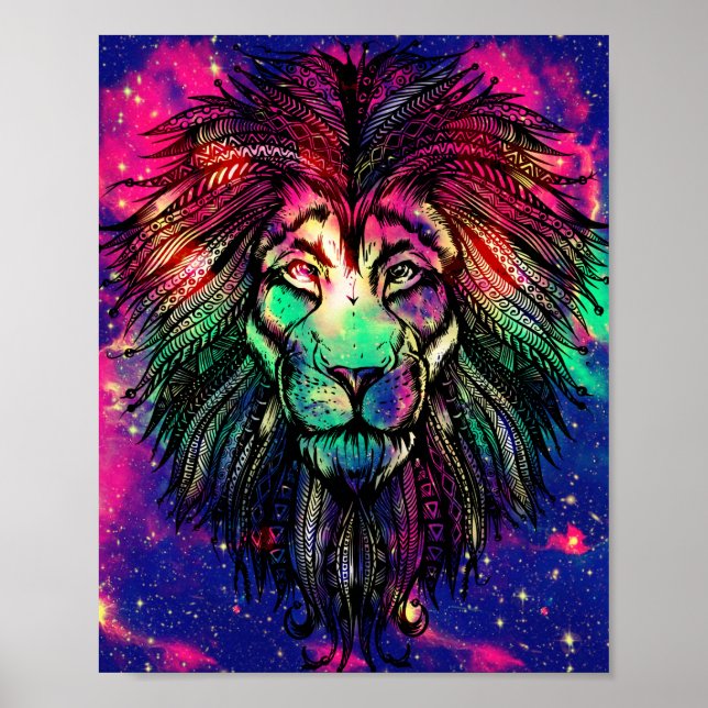 Poster Galáxia do Hipster Rainbow Lion (Frente)