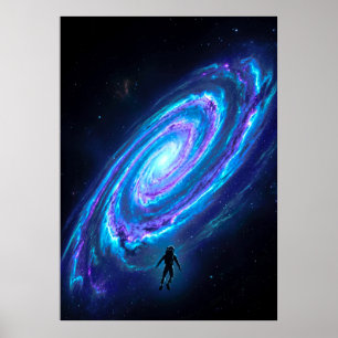 Poster Galáxia Espiral Cósmica Brilhante Astronauta Solit