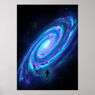 Poster Galáxia Espiral Cósmica Brilhante Astronauta Solit