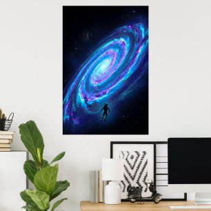 Poster Galáxia Espiral Cósmica Brilhante de Astronauta So