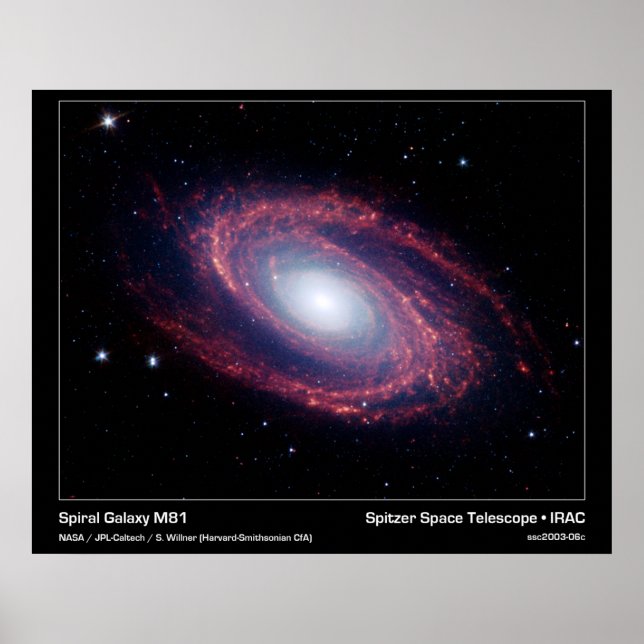 Pôster Galáxia Espiral M81 - Telescópio Espacial Spitzer (Frente)