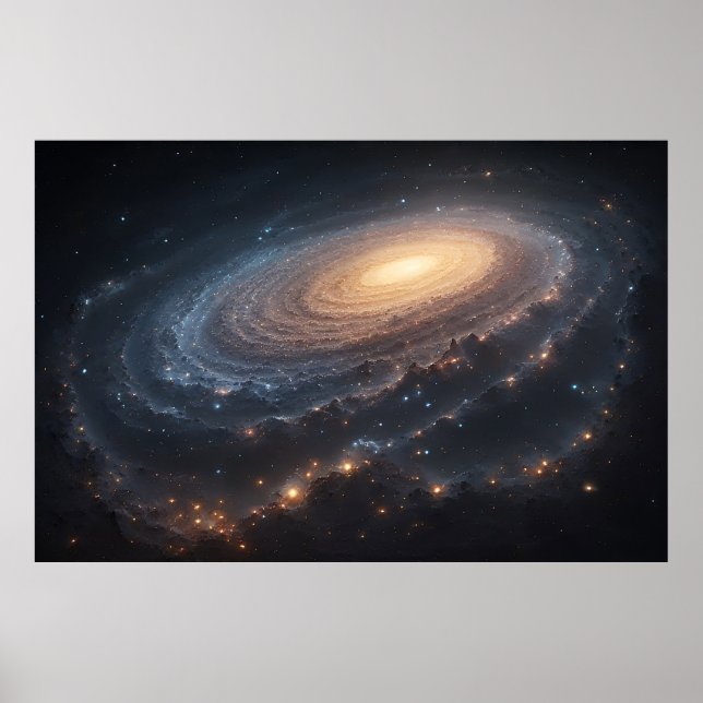 Poster Galáxia Espiral no Espaço Profundo com Núcleo Bril (Frente)
