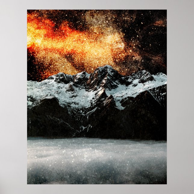 Poster Galáxia queimando acima das montanhas majestosas (Frente)