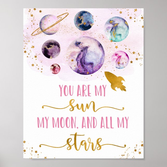 Poster Galáxia Rosa Dourada Você É Minha Lua Solar Stars (Frente)
