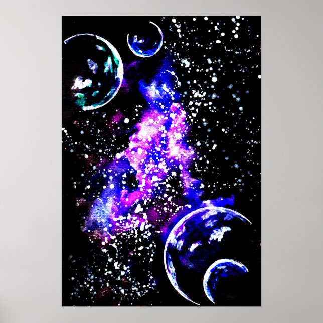 Poster Galáxia Roxa com Planetas (Frente)