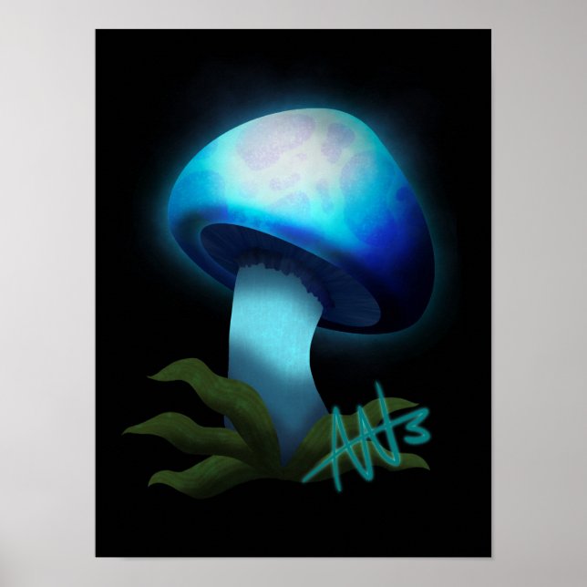 Poster Galáxia Shiitake Brilhante Cogumelo Azul Claro (Frente)