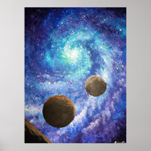 Poster Galáxias azuis e planetas