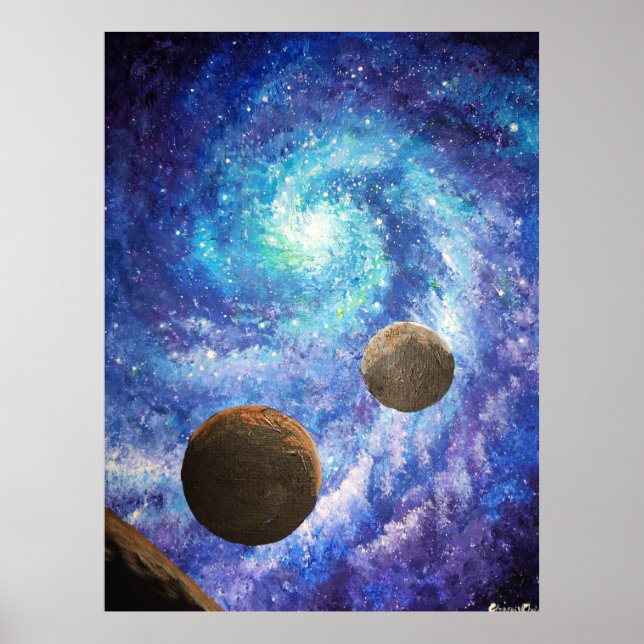 Poster Galáxias azuis e planetas (Frente)