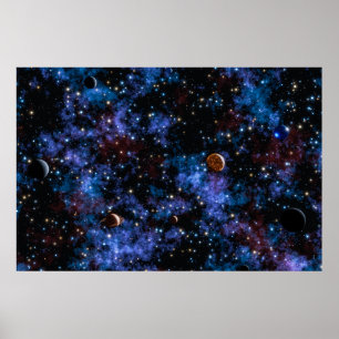 Poster Galáxias, estrelas e planetas coloridos à noite