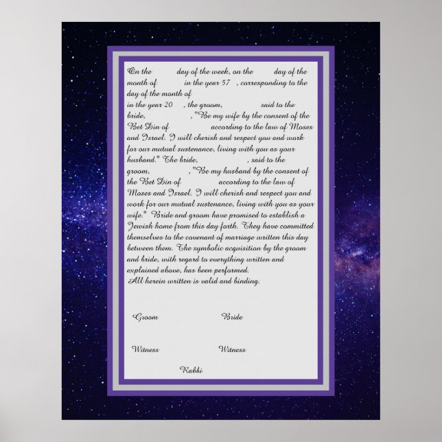 Poster Galaxy Ketubah no texto de reforma canadense (Frente)