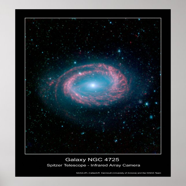 Poster Galaxy NGC 4725 - Telescópio espacial Spitzer (Frente)