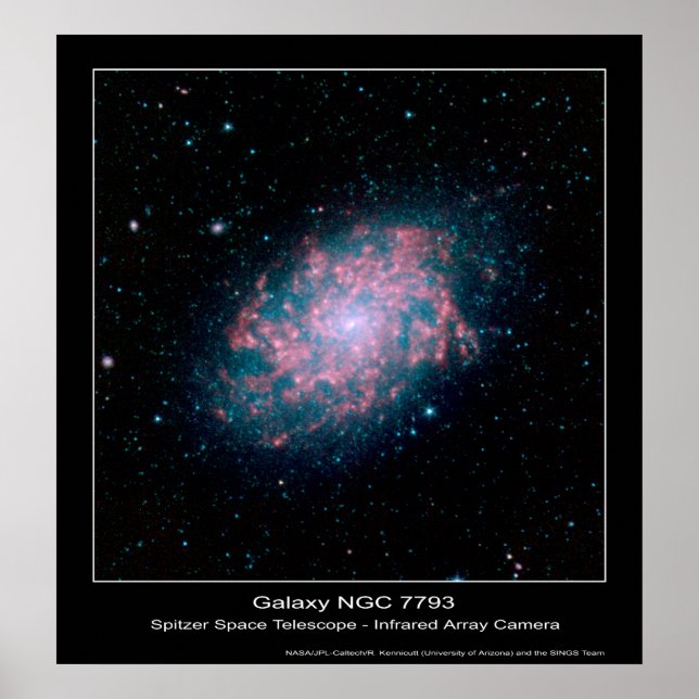 Pôster Galaxy NGC 7793 - Spitzer Space Telescope - Infrav (Frente)