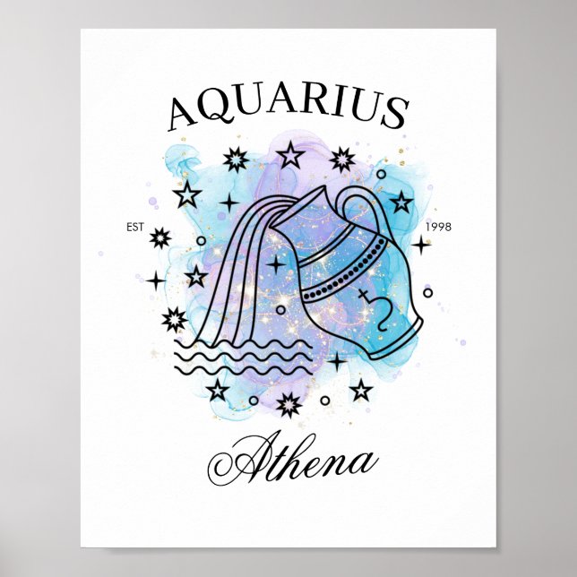 Poster Galaxy Watercolor Aquarius Sinal Zodiac (Frente)