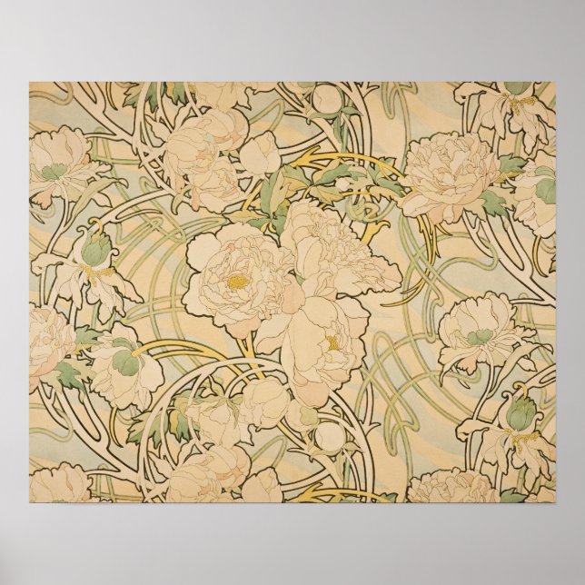 Pôster Galeria Floral Alphonse Mucha Peonies VintageHD (Frente)