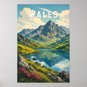 Poster Gales Reino Unido Ilustração Viagem Arte Retro