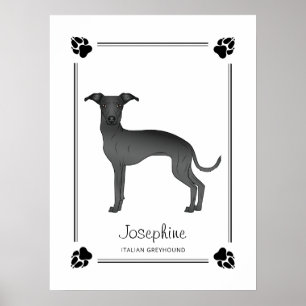 Poster Galgo Italiano Preto Com Patas E Texto Personaliza