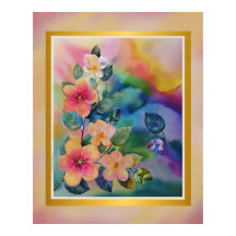 Galho de primavera colorido em aquarela com flores