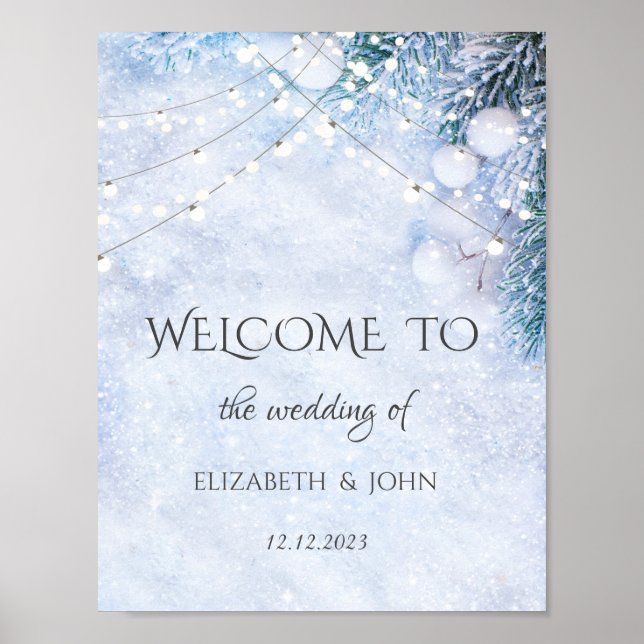 Poster Galhos de Pinheiro, Luzes de Natal Casamento (Frente)