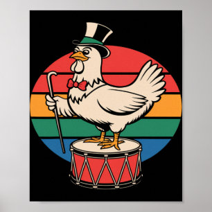 Poster Galinha Chique no Tambor Retro Arco-íris Marching