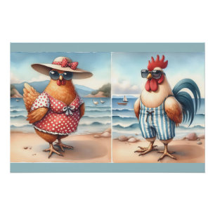 Pôster Galinha de Biquíni na Praia