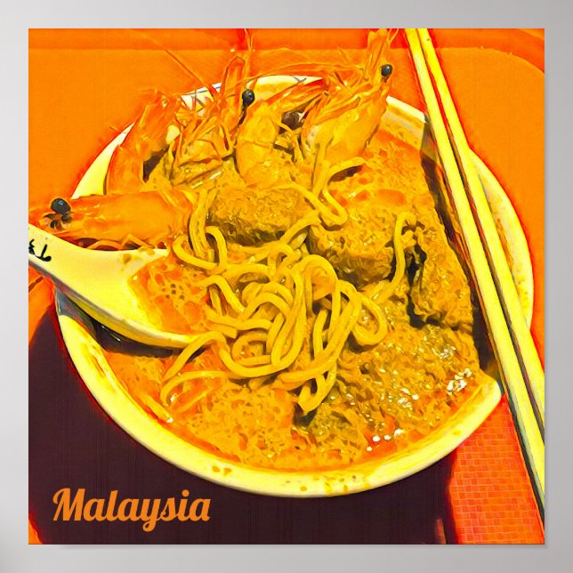 Poster Galinha-do-camarão-laksa viagem da Malásia (Frente)