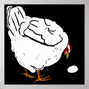 Pôster Galinha e ovo dos animais de fazenda do Woodcut do