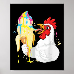 Poster Galinha Engraçada Comendo Carro-Sorvete De Banana