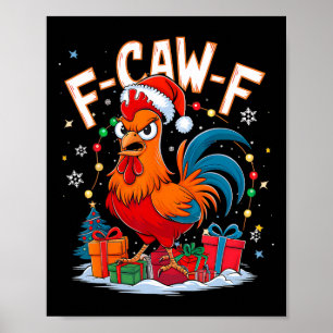 Poster Galinha engraçada de Natal Galo Chapéu de Papai No