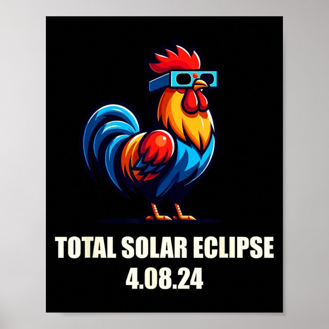 Poster Galinha Frango Engraçado Eclipse Solar Total Abril (Frente)
