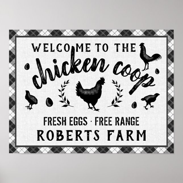 Poster Galinha Hen Black Buffalo Check Xadrez País (Frente)
