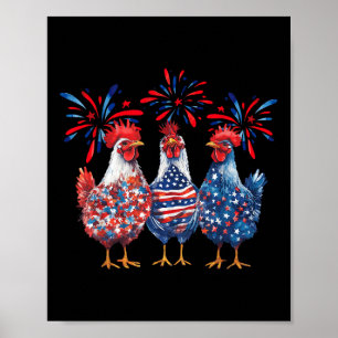 Poster Galinha Patriótica Dos Eua Em 4 De Julho Independê