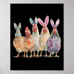 Poster Galinheiros engraçados de Páscoa orelhas de coelho