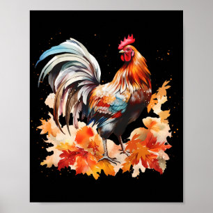 Poster Galo Boho Galinha Folhas de Outono Dia de Ação de 