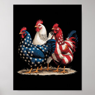 Poster Galo da Bandeira Americana Engraçado Dia da Indepe
