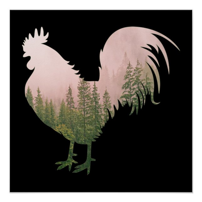 PÔSTER GALO DA NATUREZA ESTILO FLORESTA (Frente)