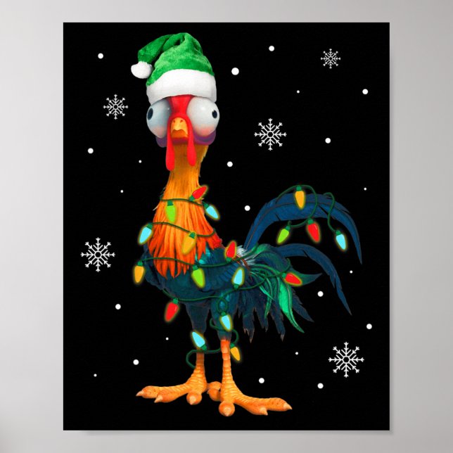 Poster Galo De Natal Engraçado À Luz De Natal (Frente)